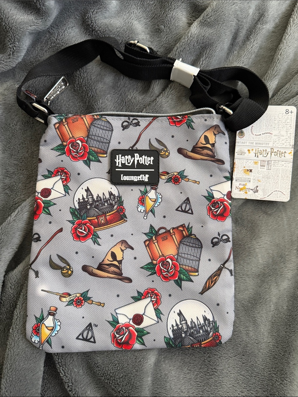 New Loungefly Harry Potter Passport Tattoo All Over Print Crossbody Travel Bag